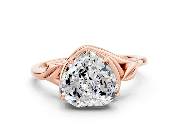 Rose gold Heart Cut Moissanite Solitaire Ring with Twist Band and Four-Prong Setting