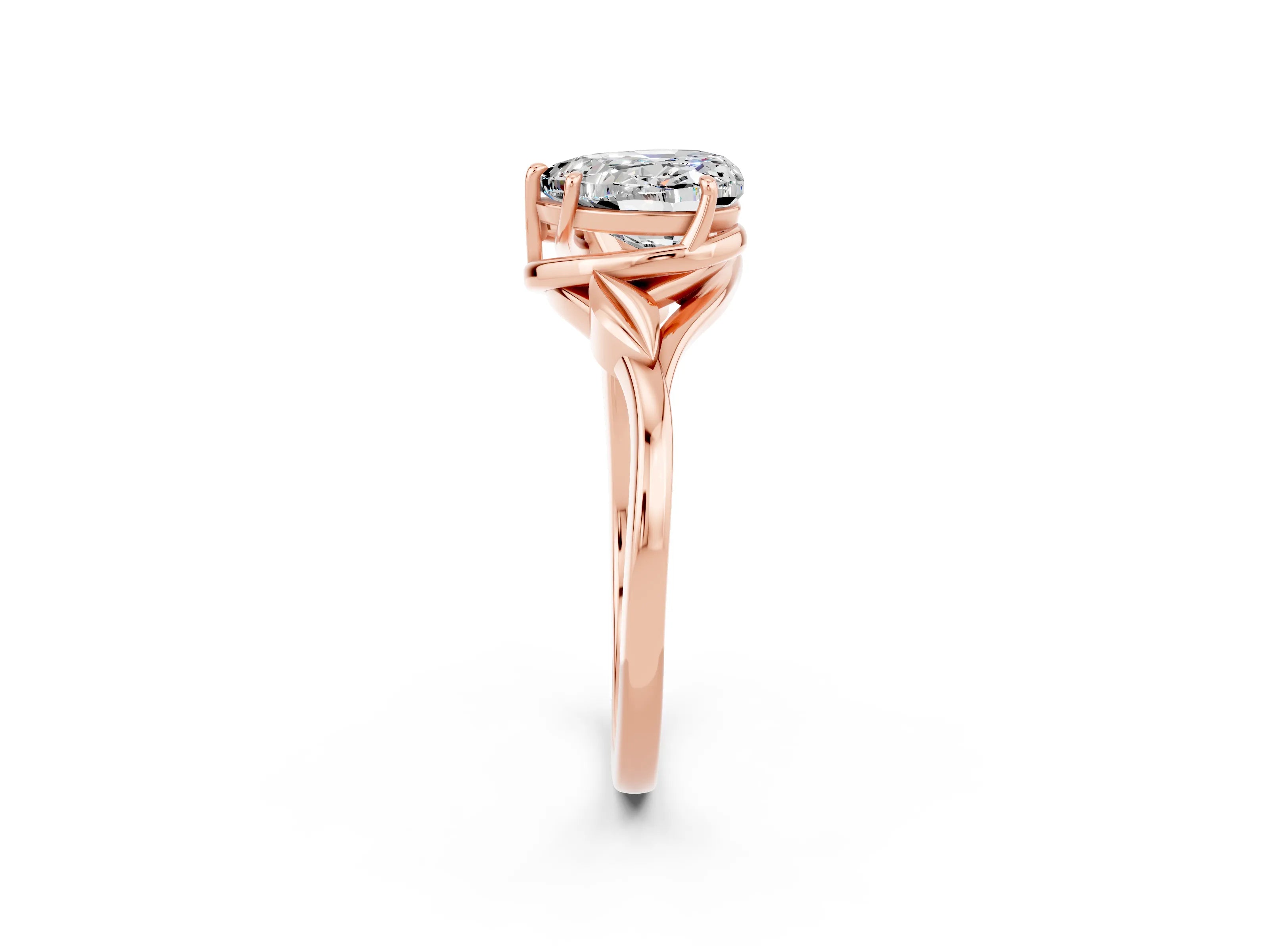 Rose gold Heart Cut Moissanite Solitaire Ring with Twist Band and Four-Prong Setting_26