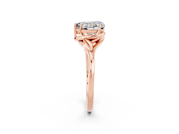 Rose gold Heart Cut Moissanite Solitaire Ring with Twist Band and Four-Prong Setting