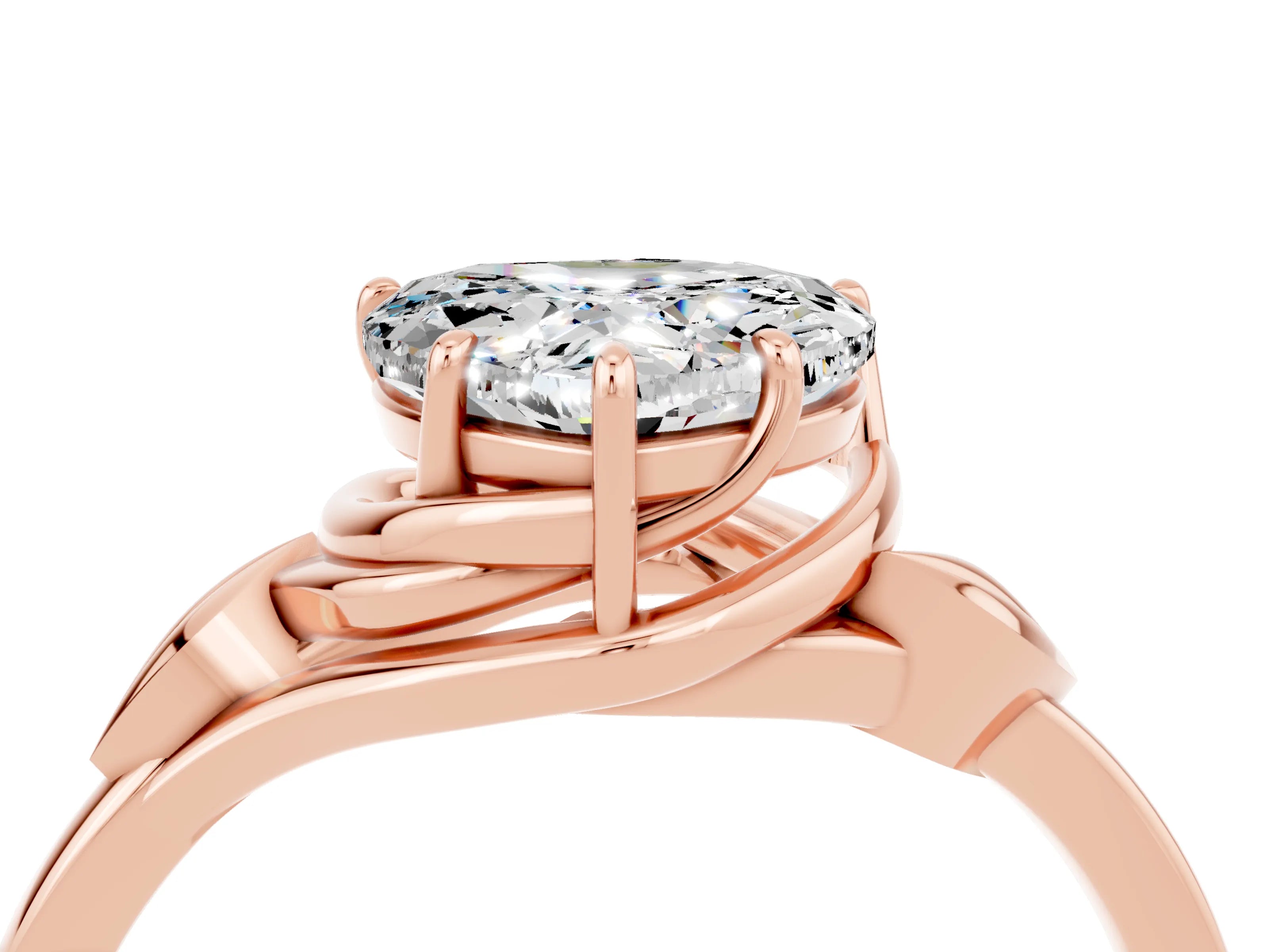 Rose gold Heart Cut Moissanite Solitaire Ring with Twist Band and Four-Prong Setting_28