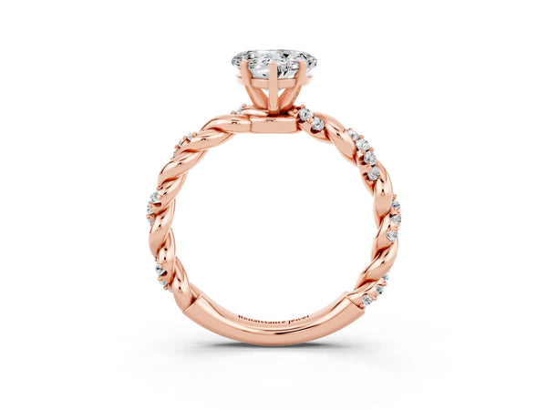Rose gold Heart Cut Moissanite Solitaire Ring with Twisted Band and Pavé Accents