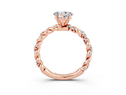 Rose gold Heart Cut Moissanite Solitaire Ring with Twisted Band and Pavé Accents_3