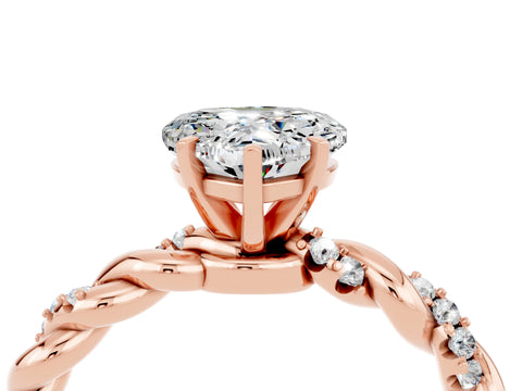 Rose gold Heart Cut Moissanite Solitaire Ring with Twisted Band and Pavé Accents_4