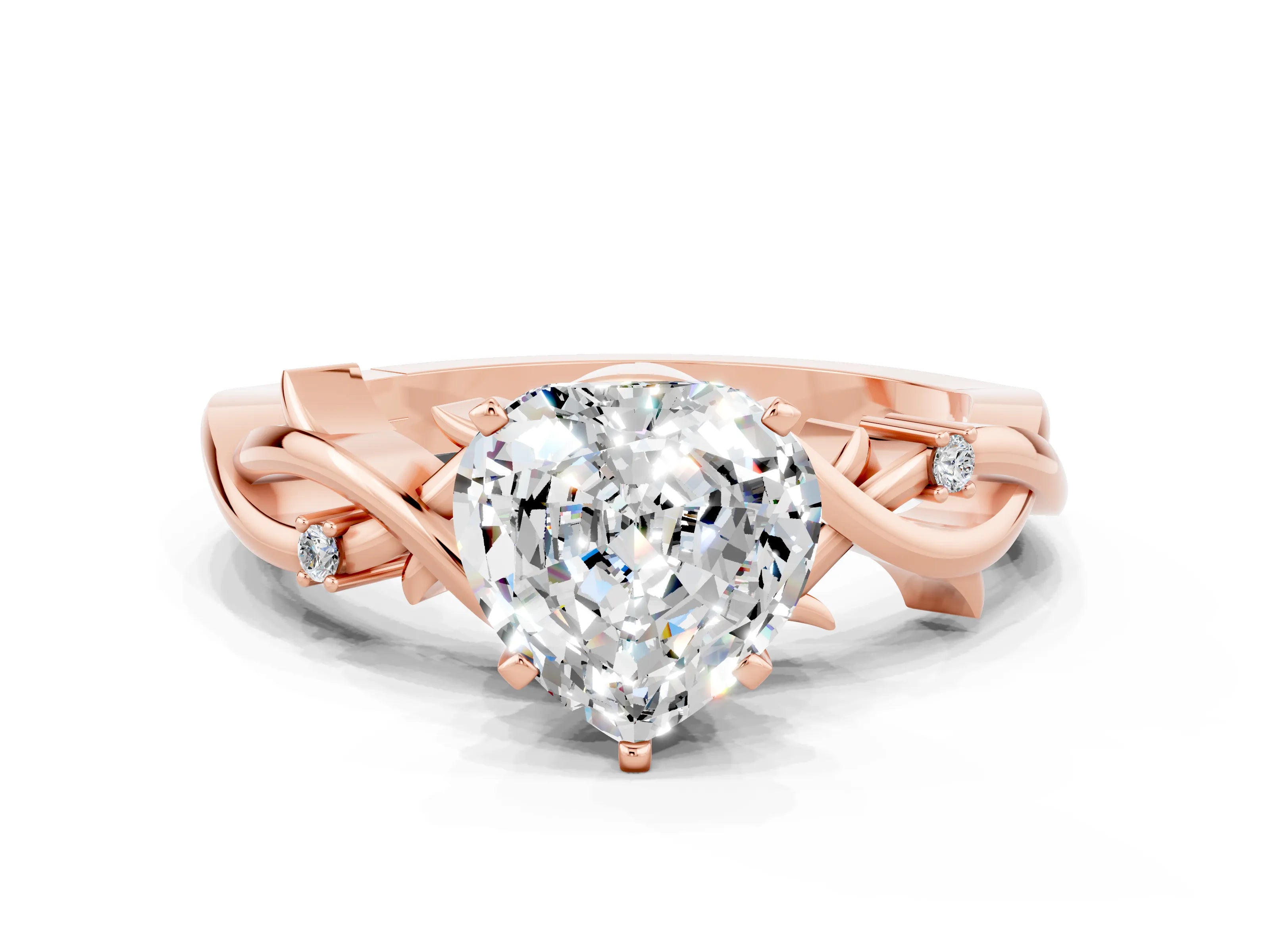 Rose gold Heart Cut Moissanite Solitaire Ring with Twisted Band and Prong Setting
