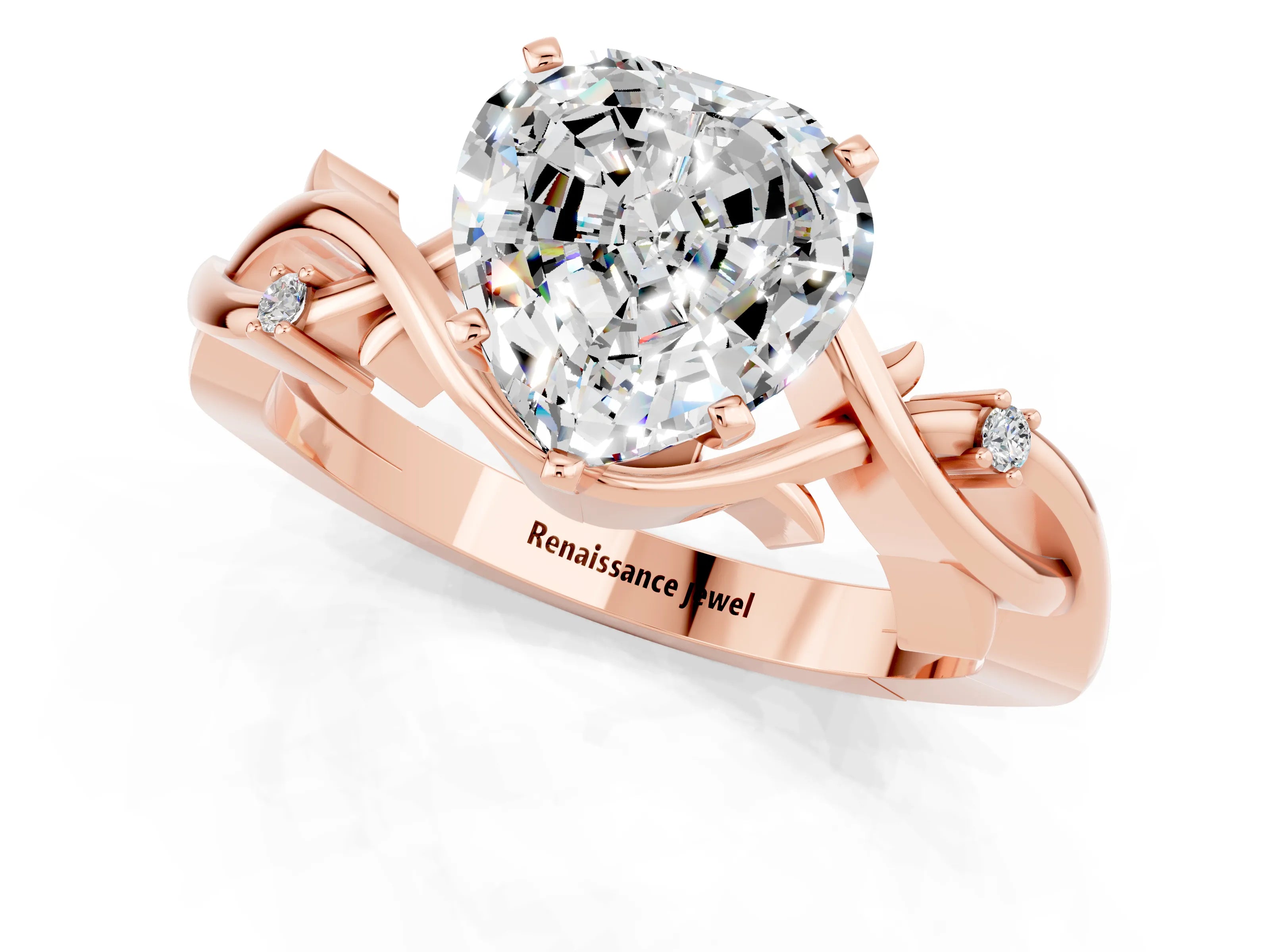 Rose gold Heart Cut Moissanite Solitaire Ring with Twisted Band and Prong Setting_1
