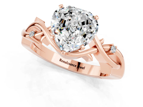 Rose gold Heart Cut Moissanite Solitaire Ring with Twisted Band and Prong Setting_1