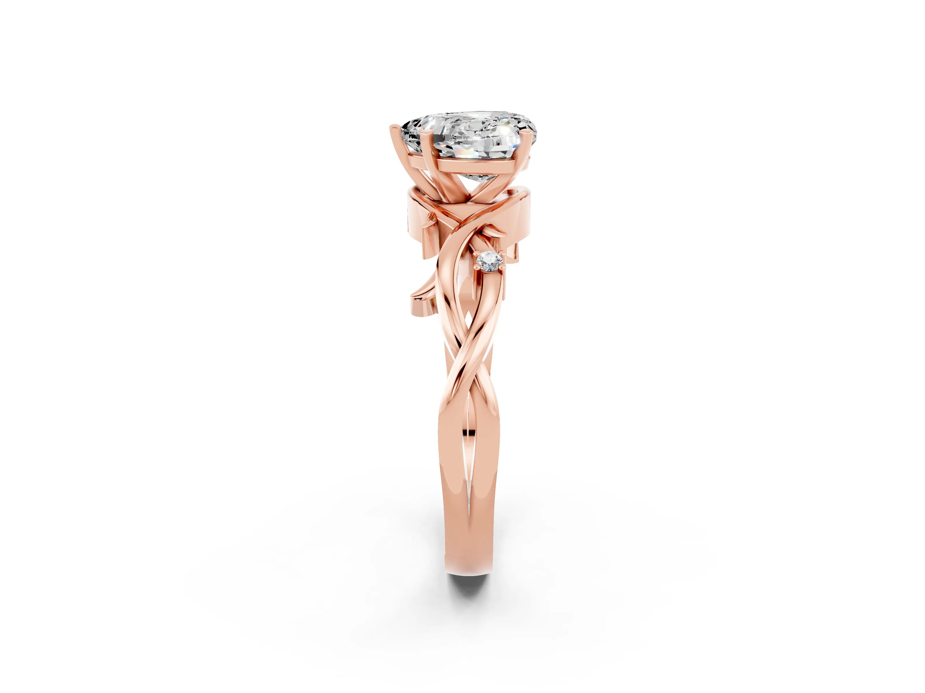 Rose gold Heart Cut Moissanite Solitaire Ring with Twisted Band and Prong Setting_2