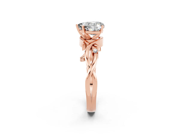 Rose gold Heart Cut Moissanite Solitaire Ring with Twisted Band and Prong Setting