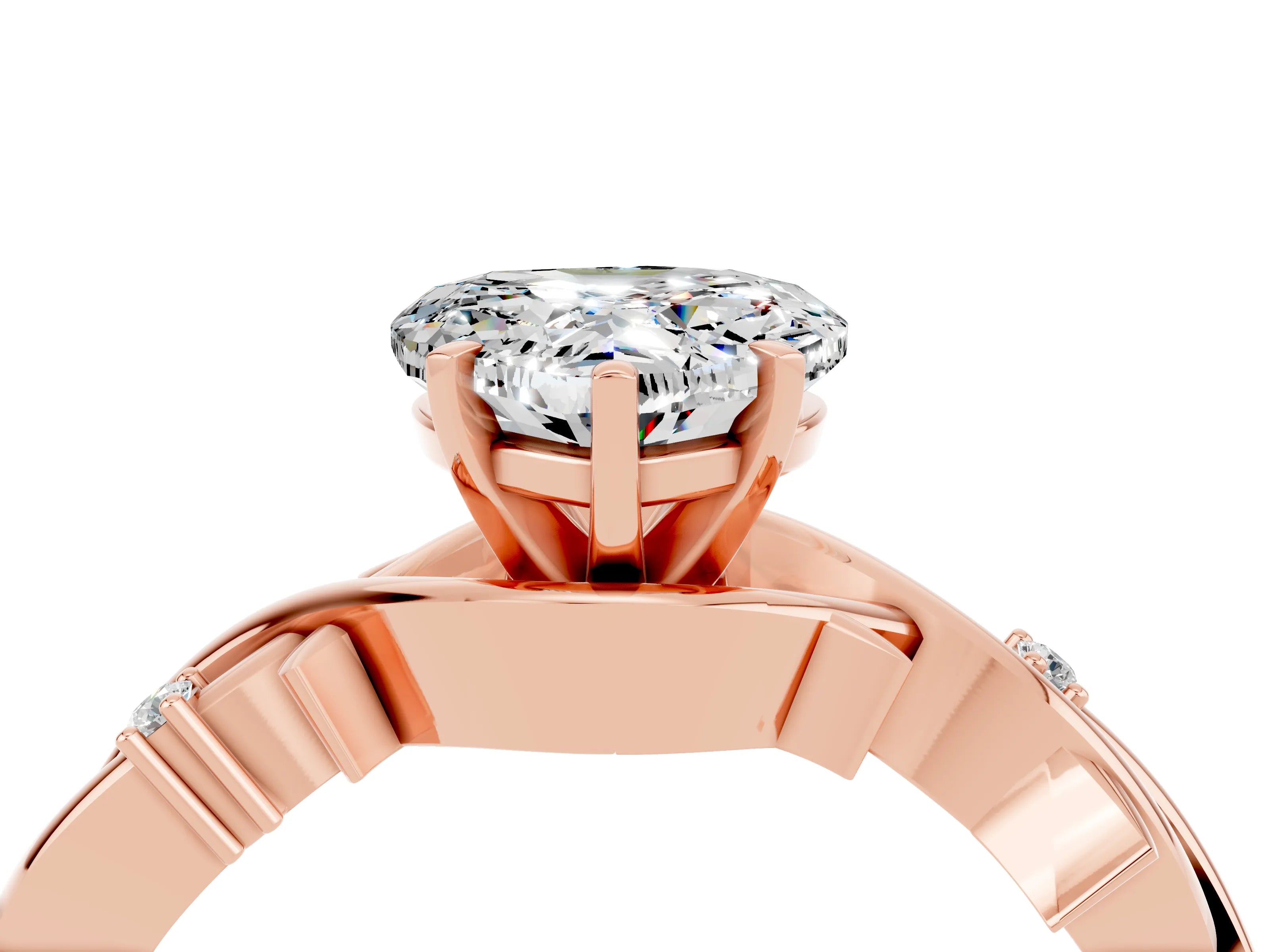 Rose gold Heart Cut Moissanite Solitaire Ring with Twisted Band and Prong Setting_4