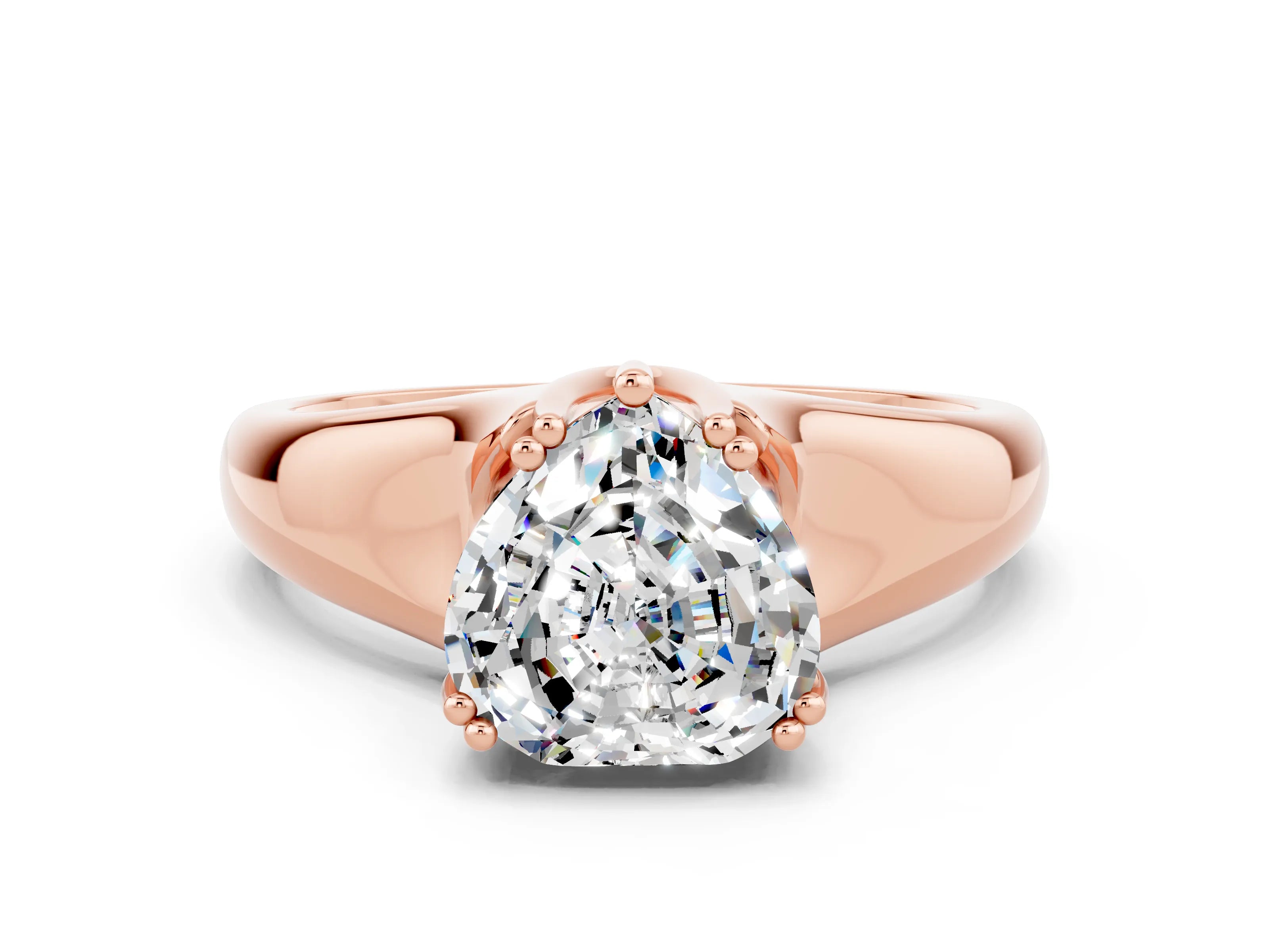 Rose gold Heart Cut Moissanite Solitaire Ring with Wide Band and Prong Setting