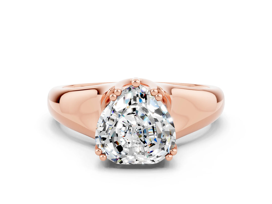 Rose gold Heart Cut Moissanite Solitaire Ring with Wide Band and Prong Setting