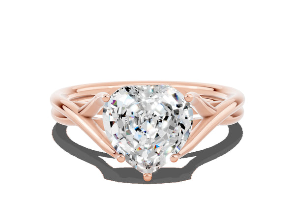 Rose gold Heart Cut Moissanite Solitaire Twist Band Prong Setting Ring