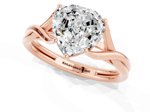 Rose gold Heart Cut Moissanite Solitaire Twist Band Prong Setting Ring