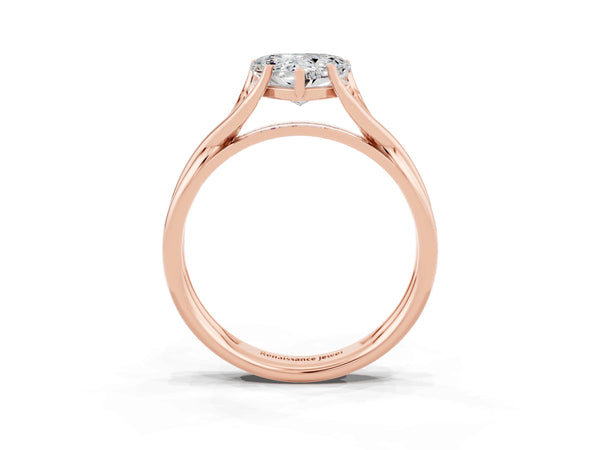 Rose gold Heart Cut Moissanite Solitaire Twist Band Prong Setting Ring