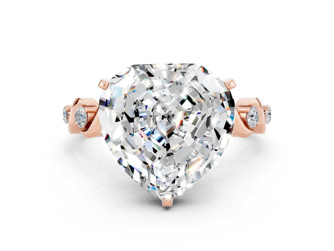 Rose gold Heart Cut Moissanite Solitaire Twisted Band with Round  Accents and Prong Setting_12