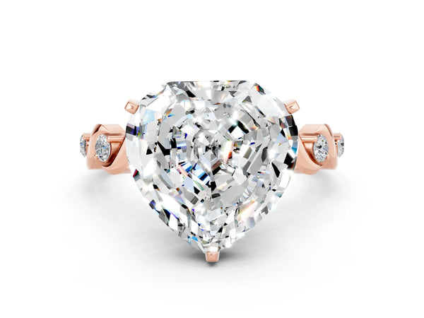Rose gold Heart Cut Moissanite Solitaire Twisted Band with Round  Accents and Prong Setting