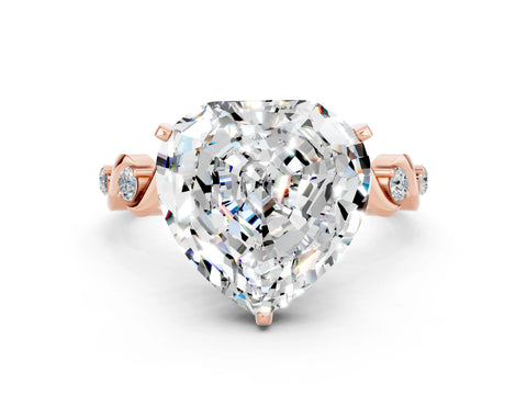 Rose gold Heart Cut Moissanite Solitaire Twisted Band with Round  Accents and Prong Setting_12
