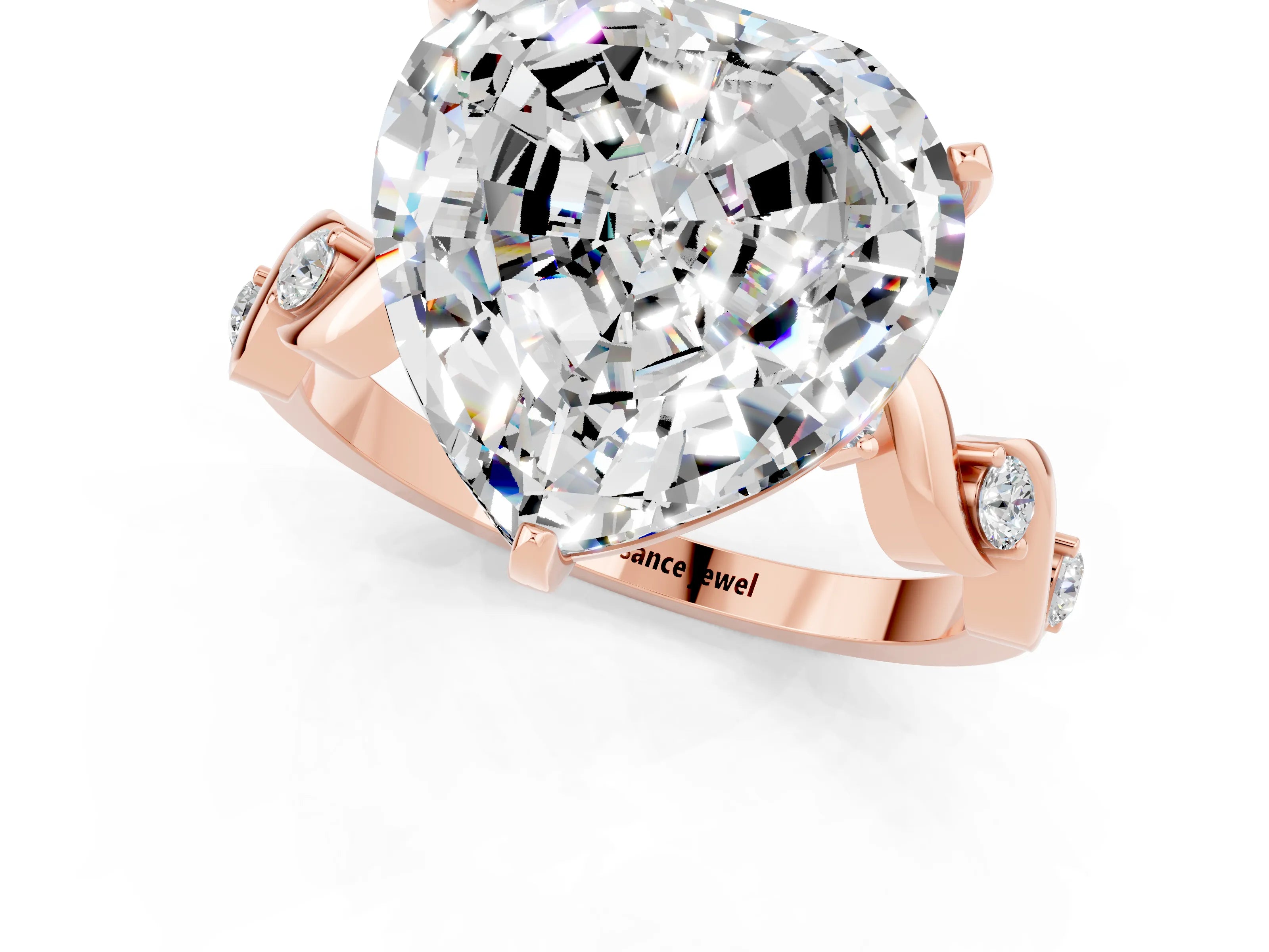 Rose gold Heart Cut Moissanite Solitaire Twisted Band with Round  Accents and Prong Setting_13