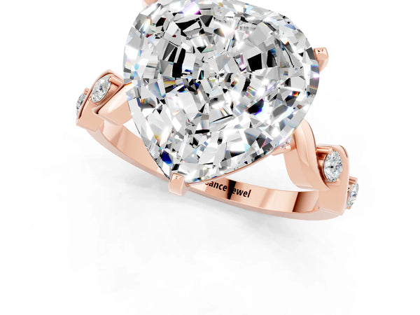 Rose gold Heart Cut Moissanite Solitaire Twisted Band with Round  Accents and Prong Setting