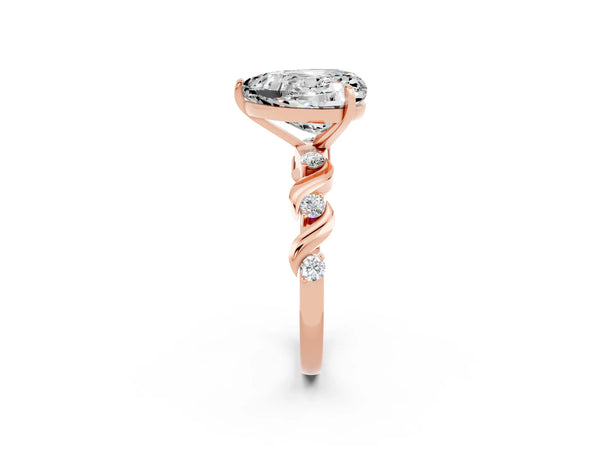 Rose gold Heart Cut Moissanite Solitaire Twisted Band with Round  Accents and Prong Setting