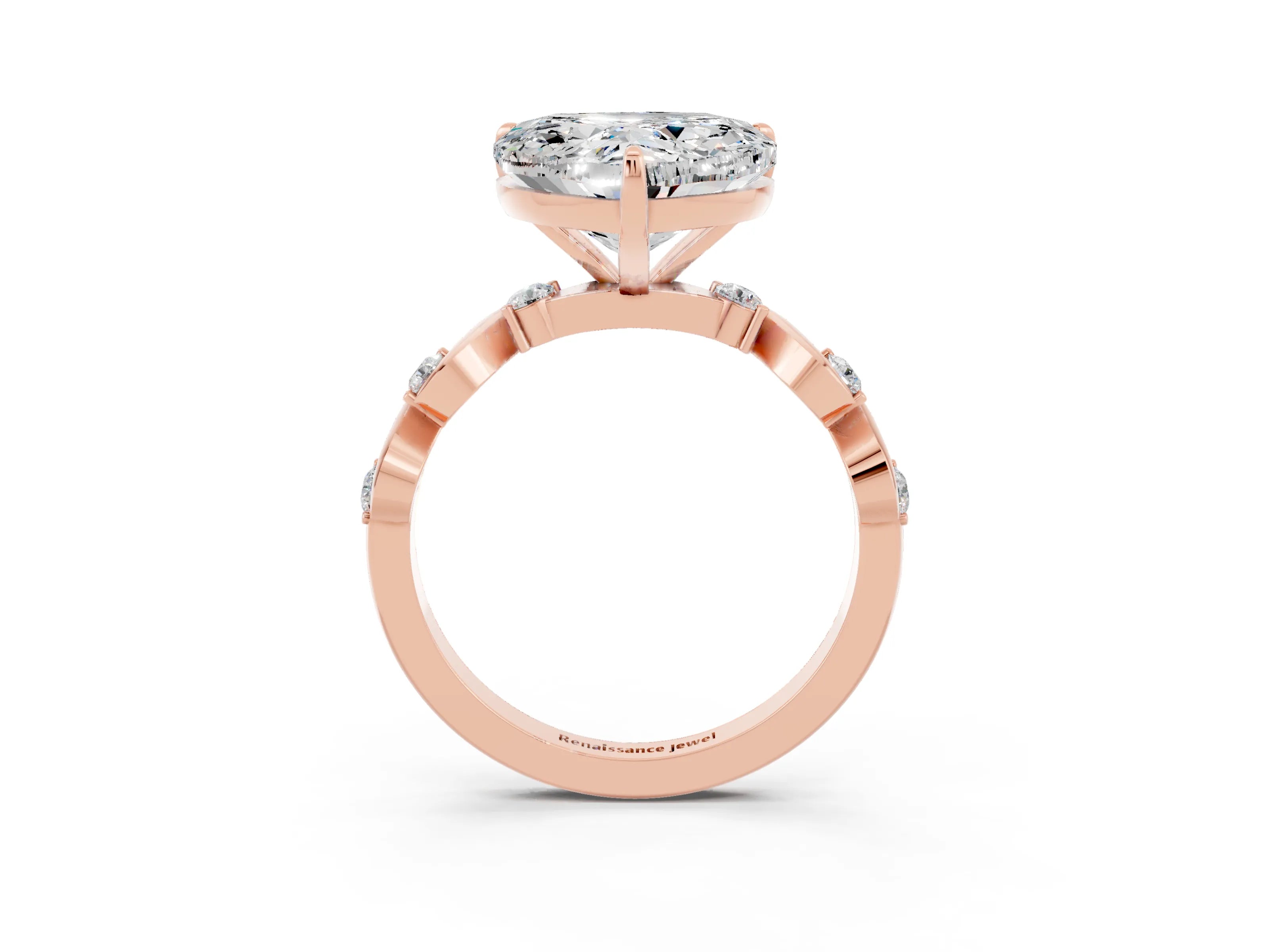 Rose gold Heart Cut Moissanite Solitaire Twisted Band with Round  Accents and Prong Setting_15