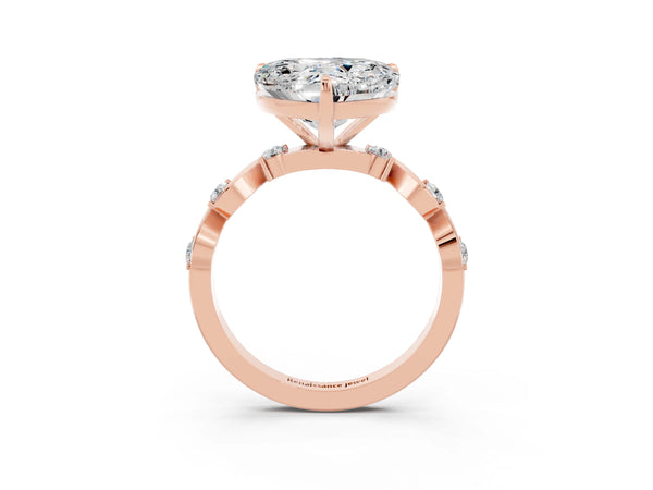 Rose gold Heart Cut Moissanite Solitaire Twisted Band with Round  Accents and Prong Setting