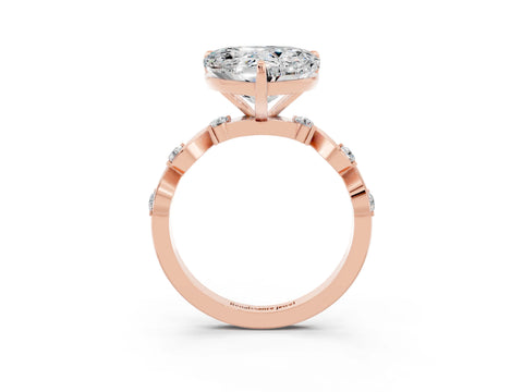 Rose gold Heart Cut Moissanite Solitaire Twisted Band with Round  Accents and Prong Setting_15