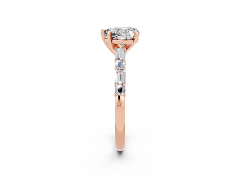 Rose gold Heart Cut Moissanite Solitaire with Side Baguettes and Channel Set Band_2