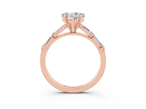 Rose gold Heart Cut Moissanite Solitaire with Side Baguettes and Channel Set Band_3
