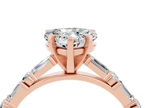 Rose gold Heart Cut Moissanite Solitaire with Side Baguettes and Channel Set Band_4
