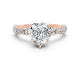 Rose gold Heart Cut Moissanite Solitaire with Side Stones, Pave Band, Four-Prong Setting_36