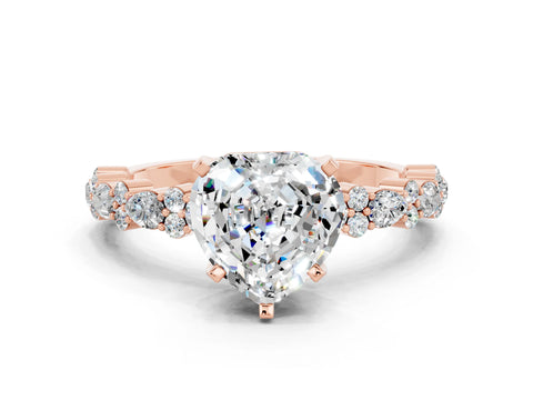 Rose gold Heart Cut Moissanite Solitaire with Side Stones, Pave Band, Four-Prong Setting_36