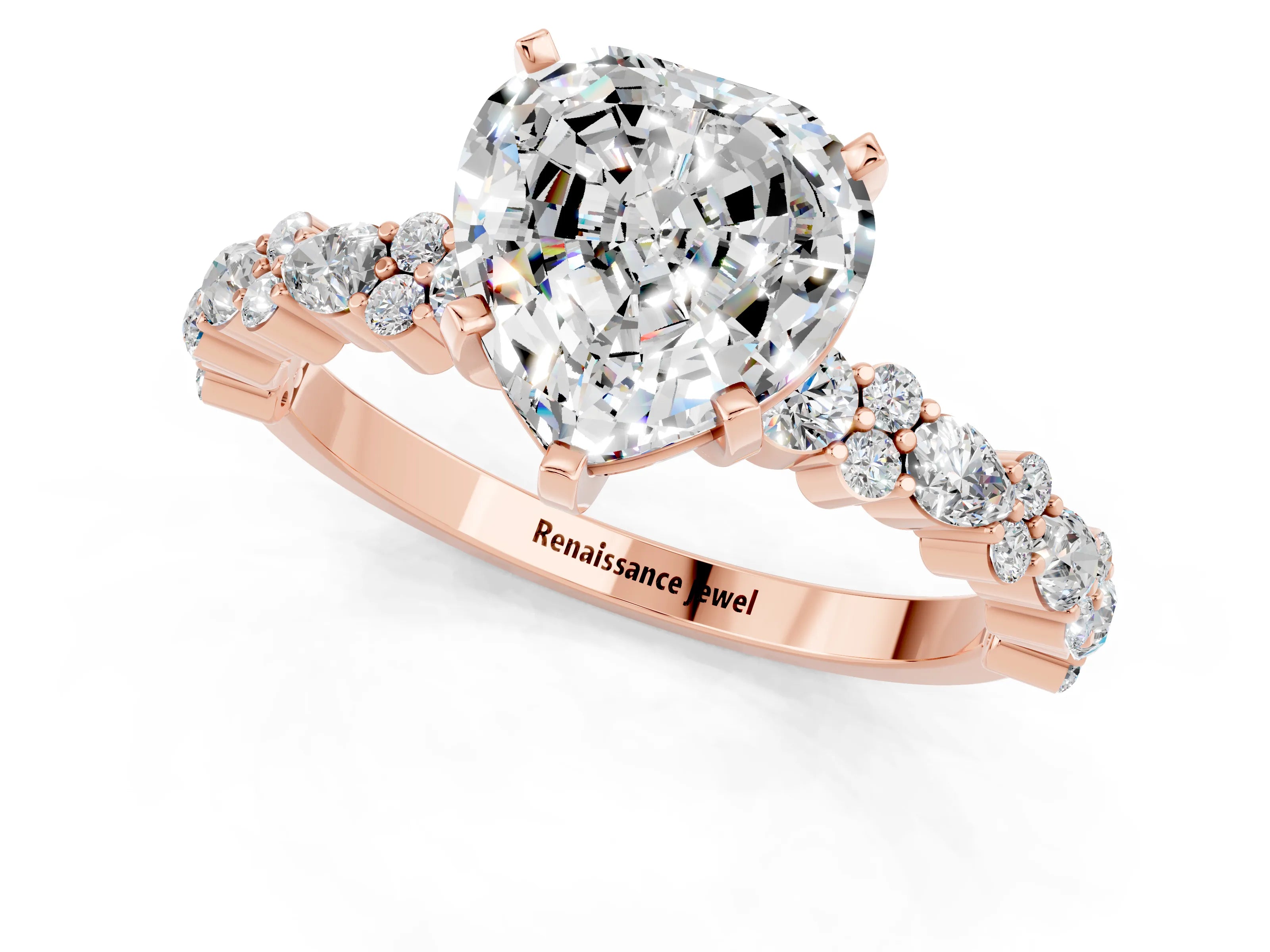Rose gold Heart Cut Moissanite Solitaire with Side Stones, Pave Band, Four-Prong Setting_37