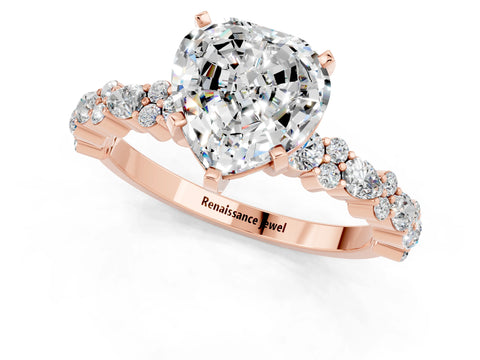 Rose gold Heart Cut Moissanite Solitaire with Side Stones, Pave Band, Four-Prong Setting_37