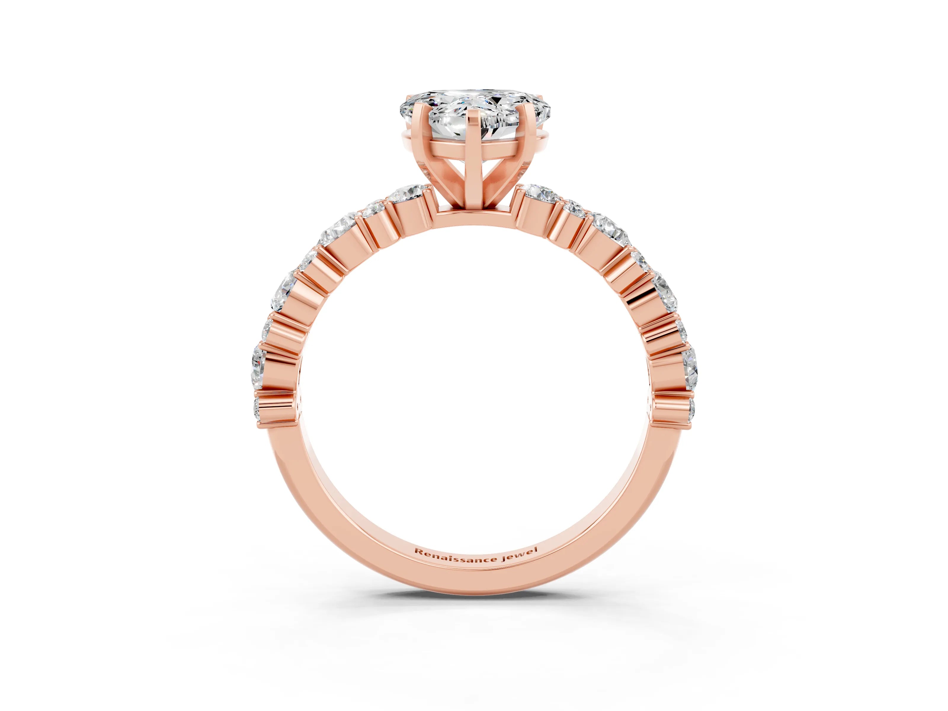 Rose gold Heart Cut Moissanite Solitaire with Side Stones, Pave Band, Four-Prong Setting_39