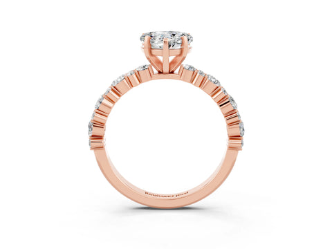 Rose gold Heart Cut Moissanite Solitaire with Side Stones, Pave Band, Four-Prong Setting_39