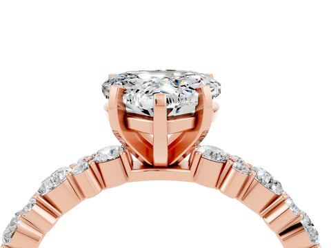 Rose gold Heart Cut Moissanite Solitaire with Side Stones, Pave Band, Four-Prong Setting_40