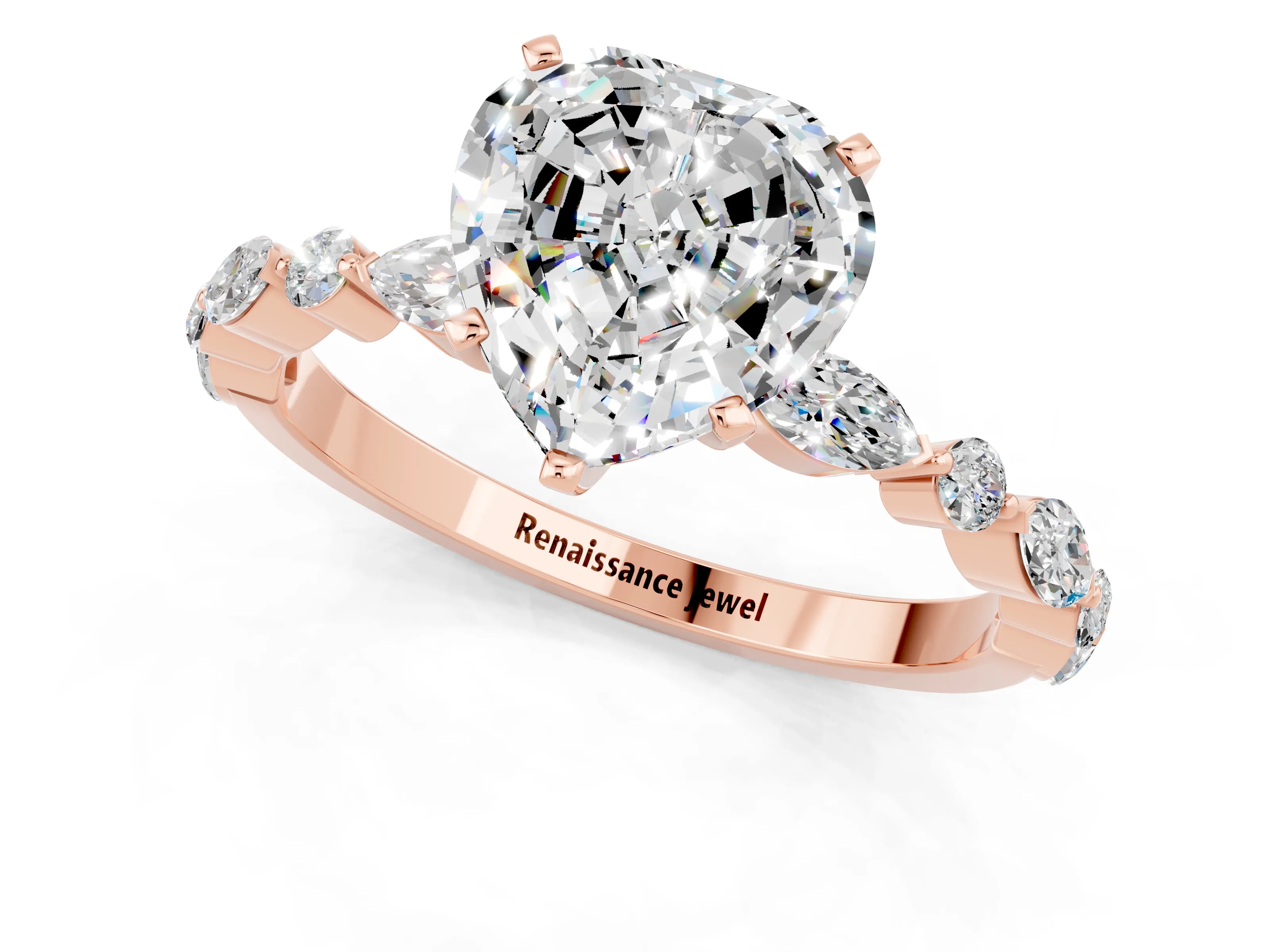 Rose gold Heart Cut Moissanite Solitaire with Side Stones on a Pavé Band and Four-Prong Setting_1