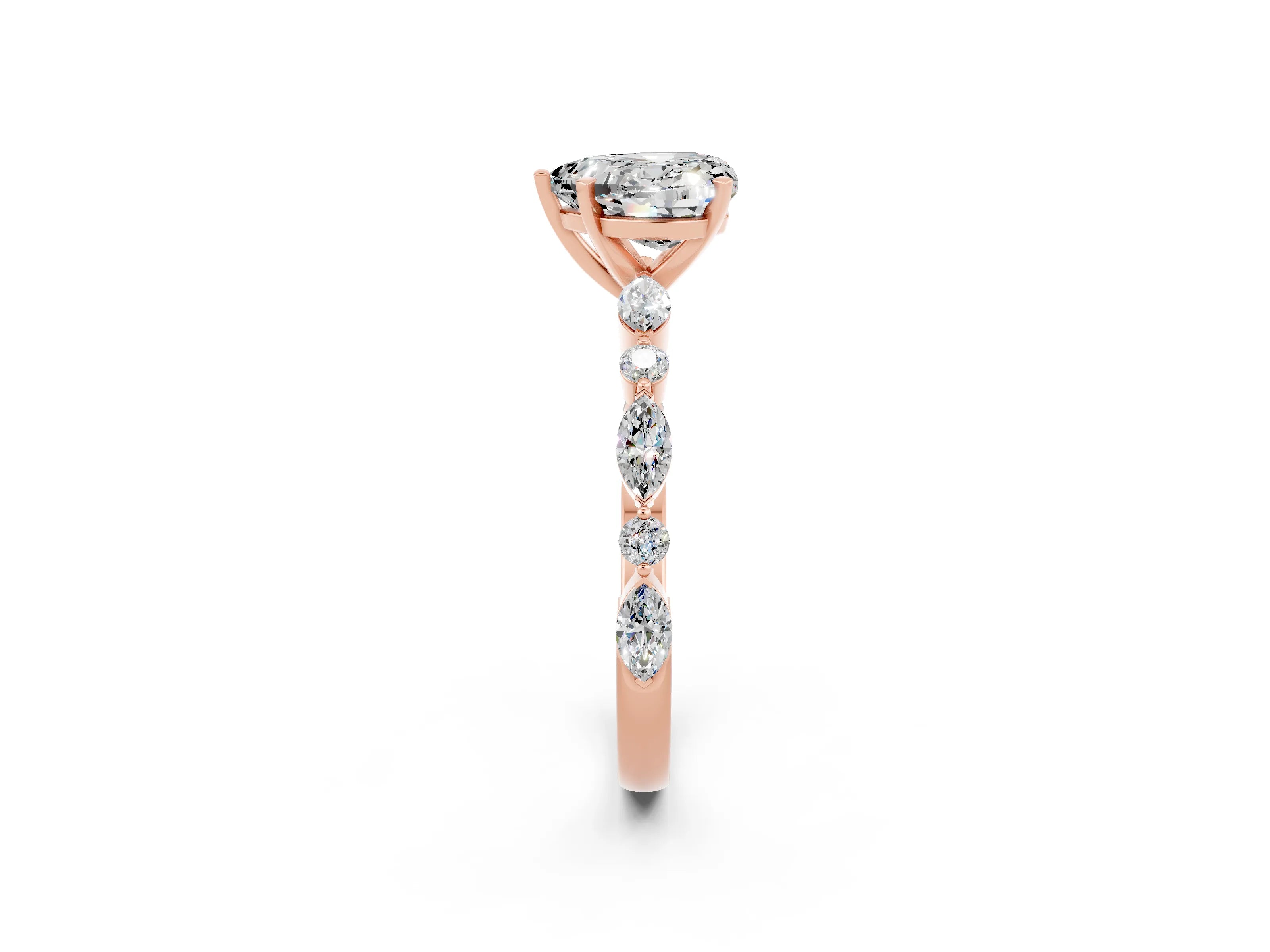 Rose gold Heart Cut Moissanite Solitaire with Side Stones on a Pavé Band and Four-Prong Setting_2