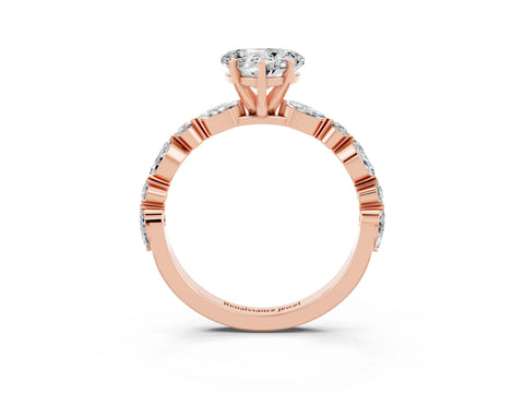 Rose gold Heart Cut Moissanite Solitaire with Side Stones on a Pavé Band and Four-Prong Setting_3