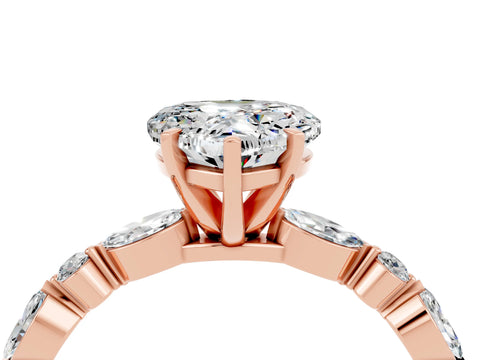 Rose gold Heart Cut Moissanite Solitaire with Side Stones on a Pavé Band and Four-Prong Setting_4
