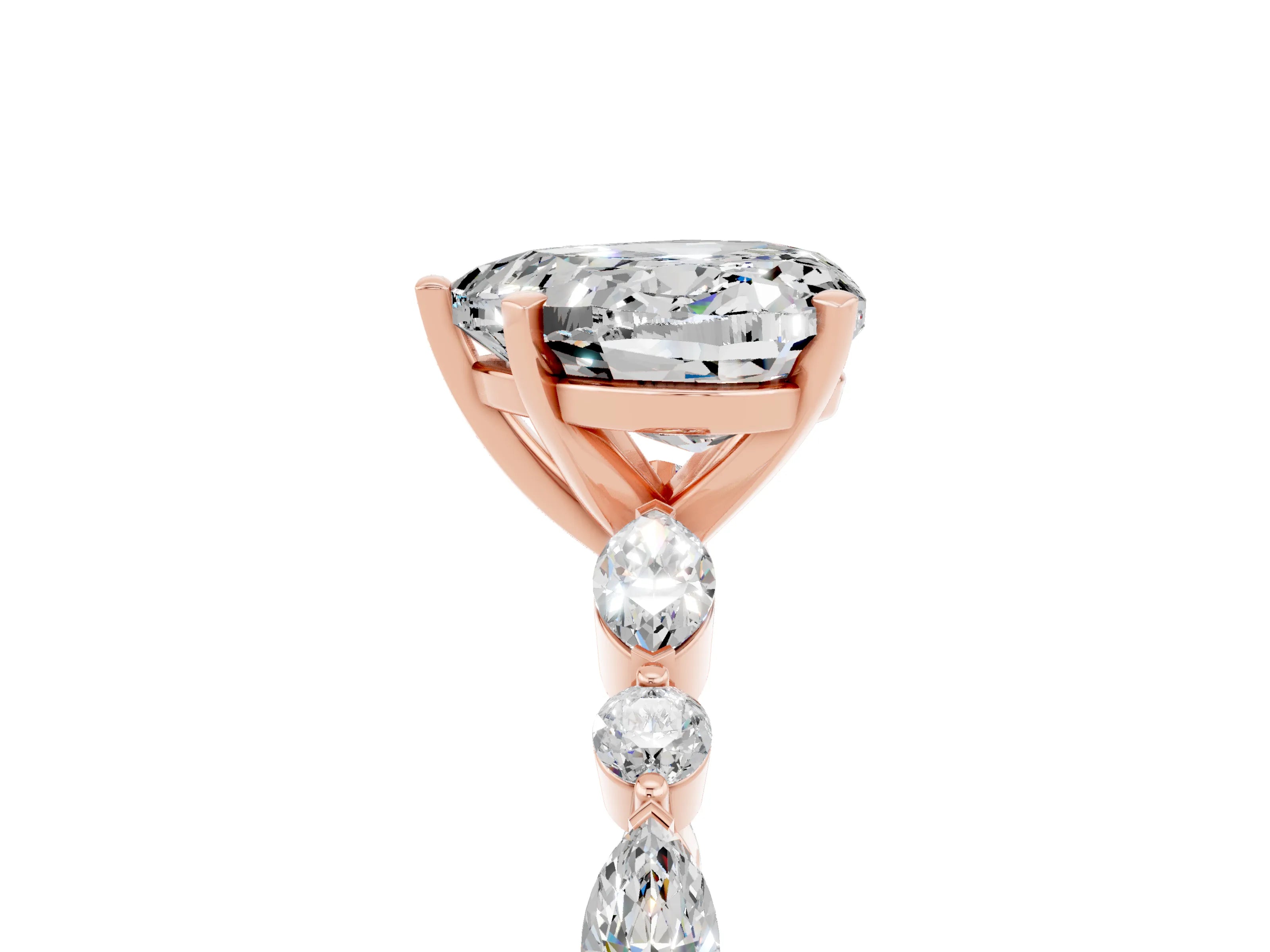 Rose gold Heart Cut Moissanite Solitaire with Side Stones on a Pavé Band and Four-Prong Setting_5