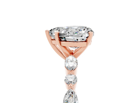 Rose gold Heart Cut Moissanite Solitaire with Side Stones on a Pavé Band and Four-Prong Setting_5