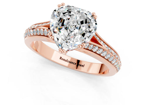 Rose gold Heart Cut Moissanite Split Shank Engagement Ring with Pavé Band_1