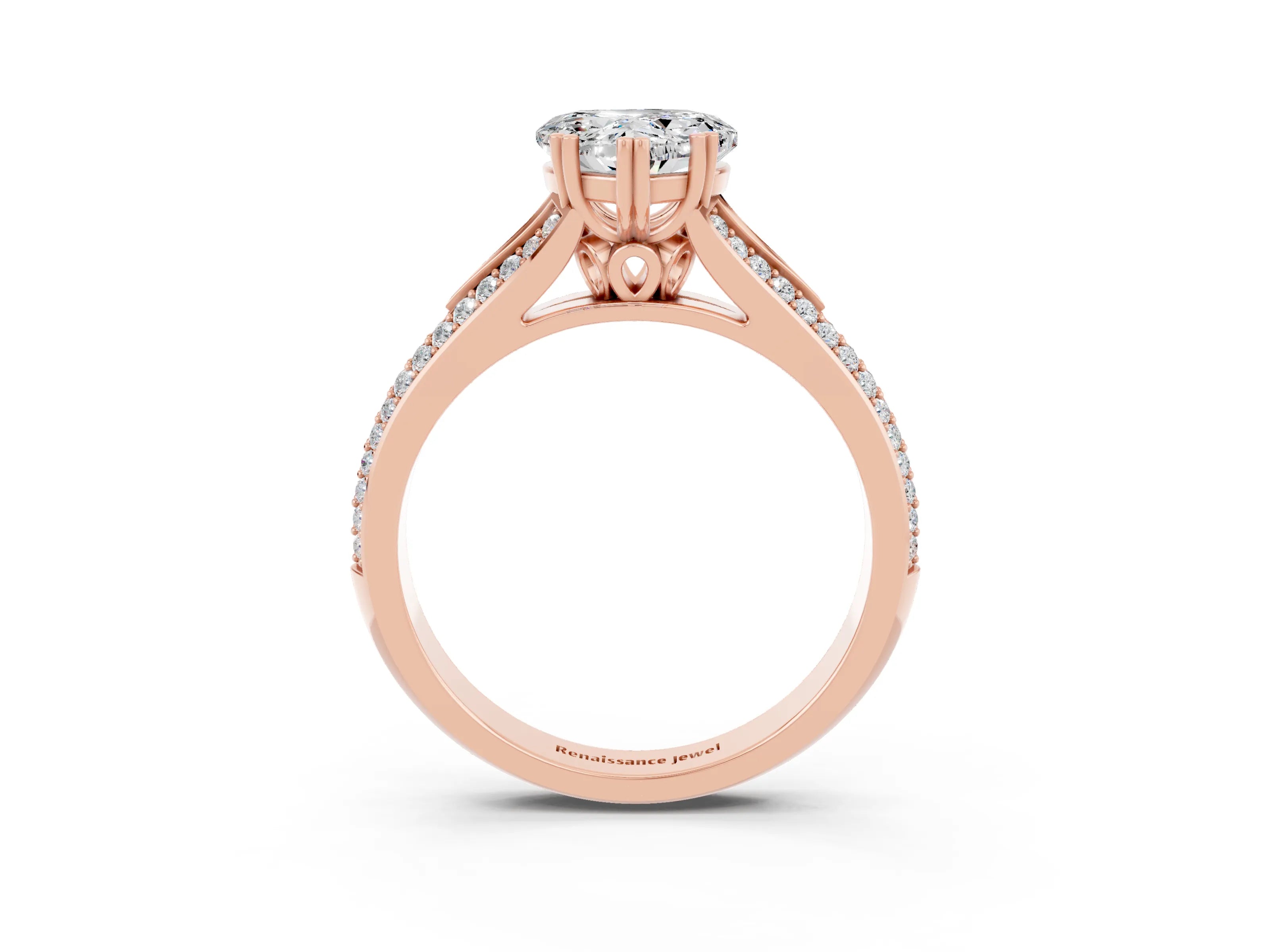 Rose gold Heart Cut Moissanite Split Shank Engagement Ring with Pavé Band_3