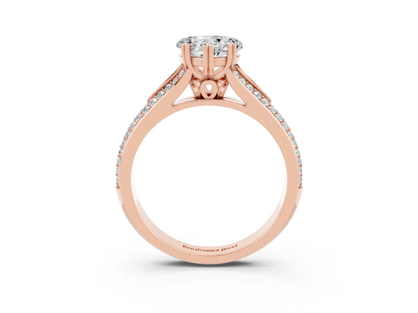 Rose gold Heart Cut Moissanite Split Shank Engagement Ring with Pavé Band