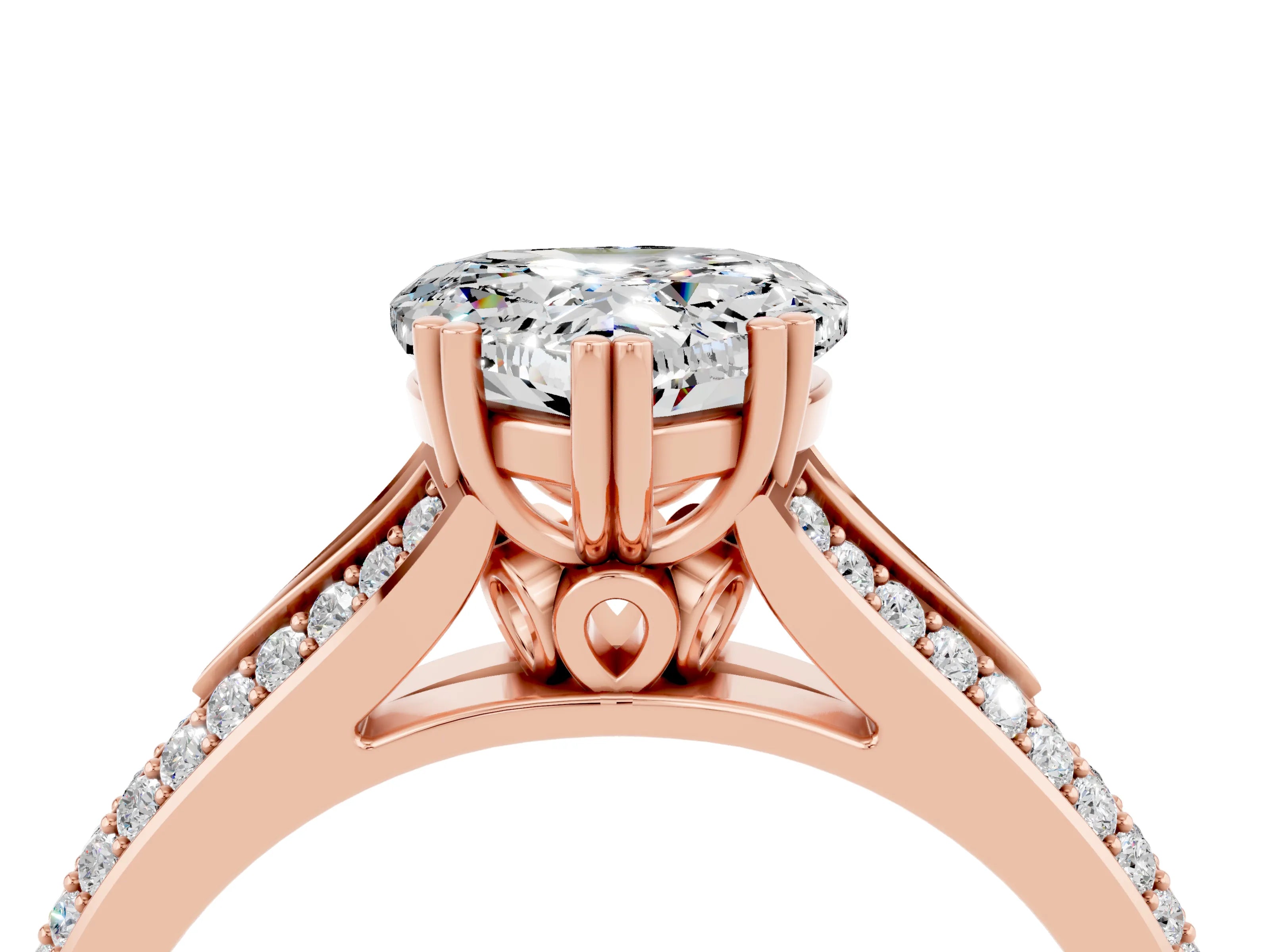 Rose gold Heart Cut Moissanite Split Shank Engagement Ring with Pavé Band_4
