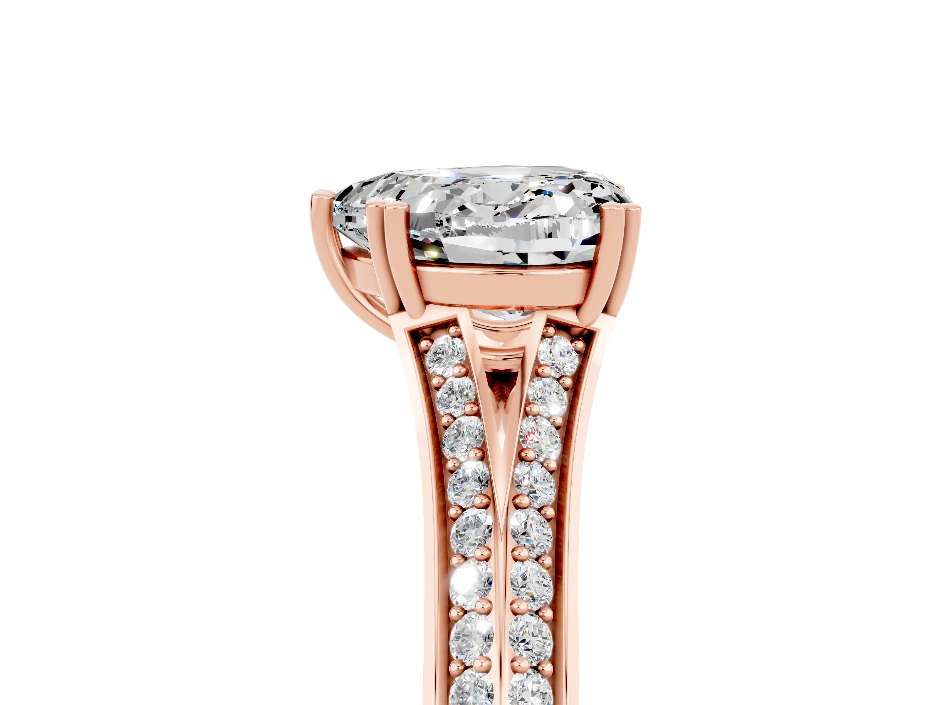 Rose gold Heart Cut Moissanite Split Shank Engagement Ring with Pavé Band_5
