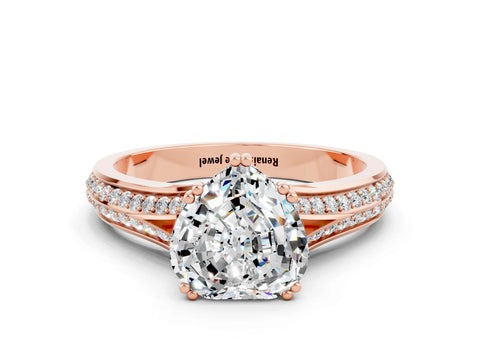 Rose gold Heart Cut Moissanite Split Shank Engagement Ring with Pavé Band