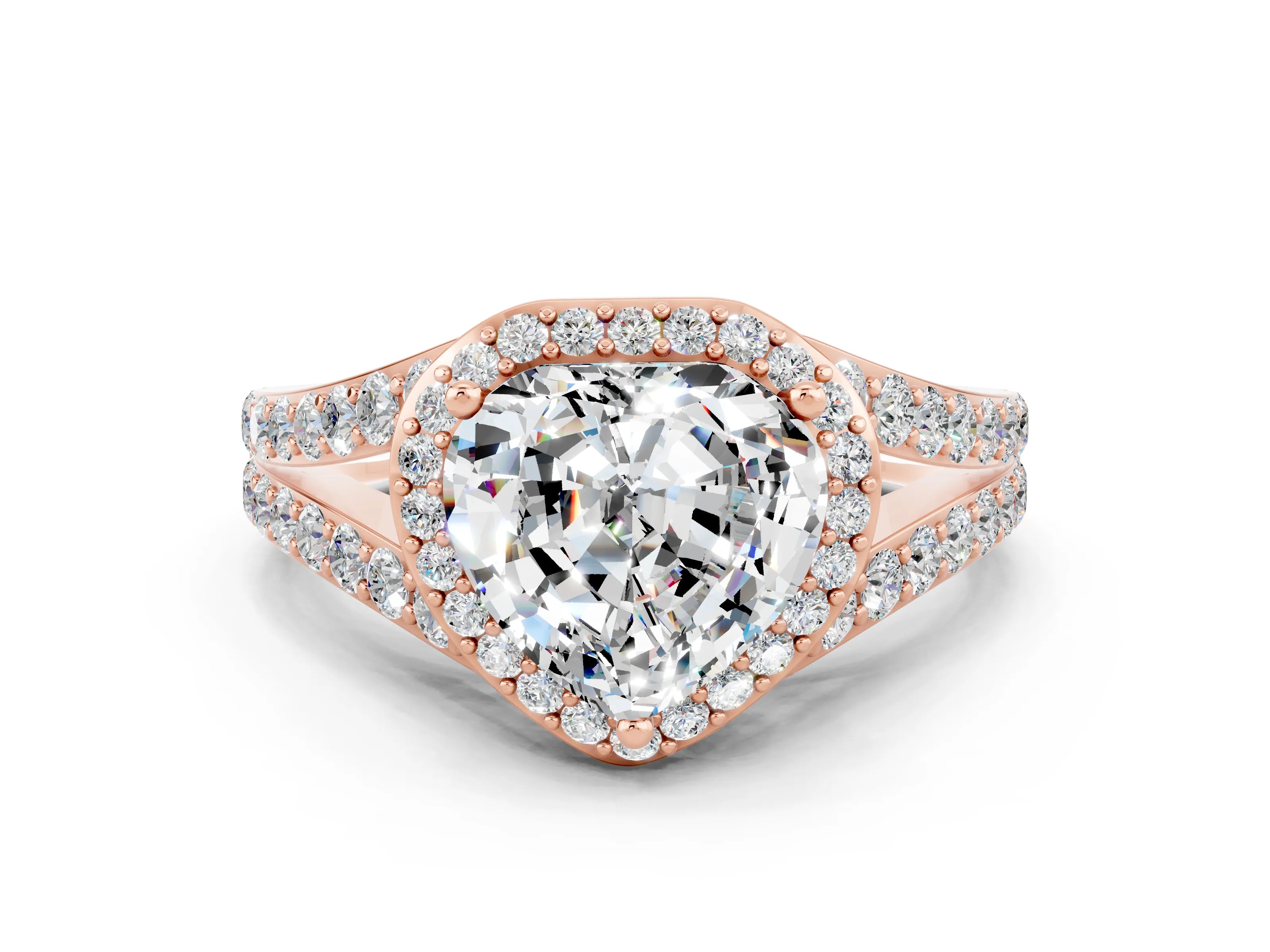 Rose gold Heart Cut Moissanite Split Shank Halo Ring with Four-Prong Setting_12
